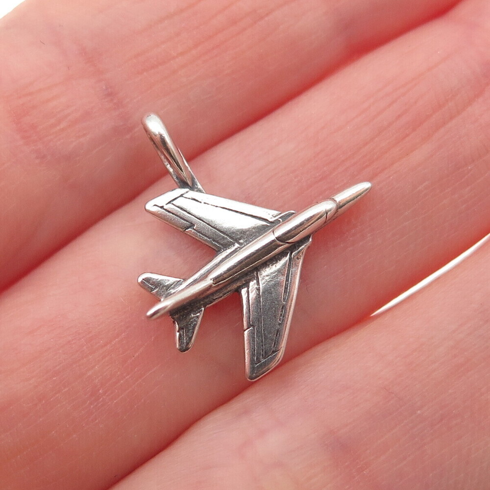 925 Sterling Silver Vintage IFS Jet Fighter Oxidized 3D Mini Charm Pendant
